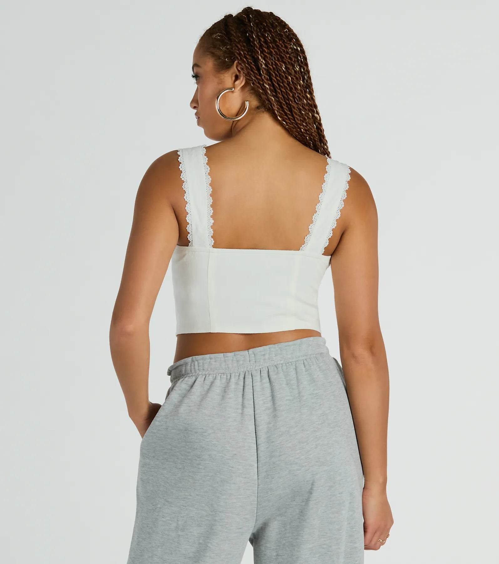 So Fresh Lace-Trim Linen Cropped Tank Top - Image 2