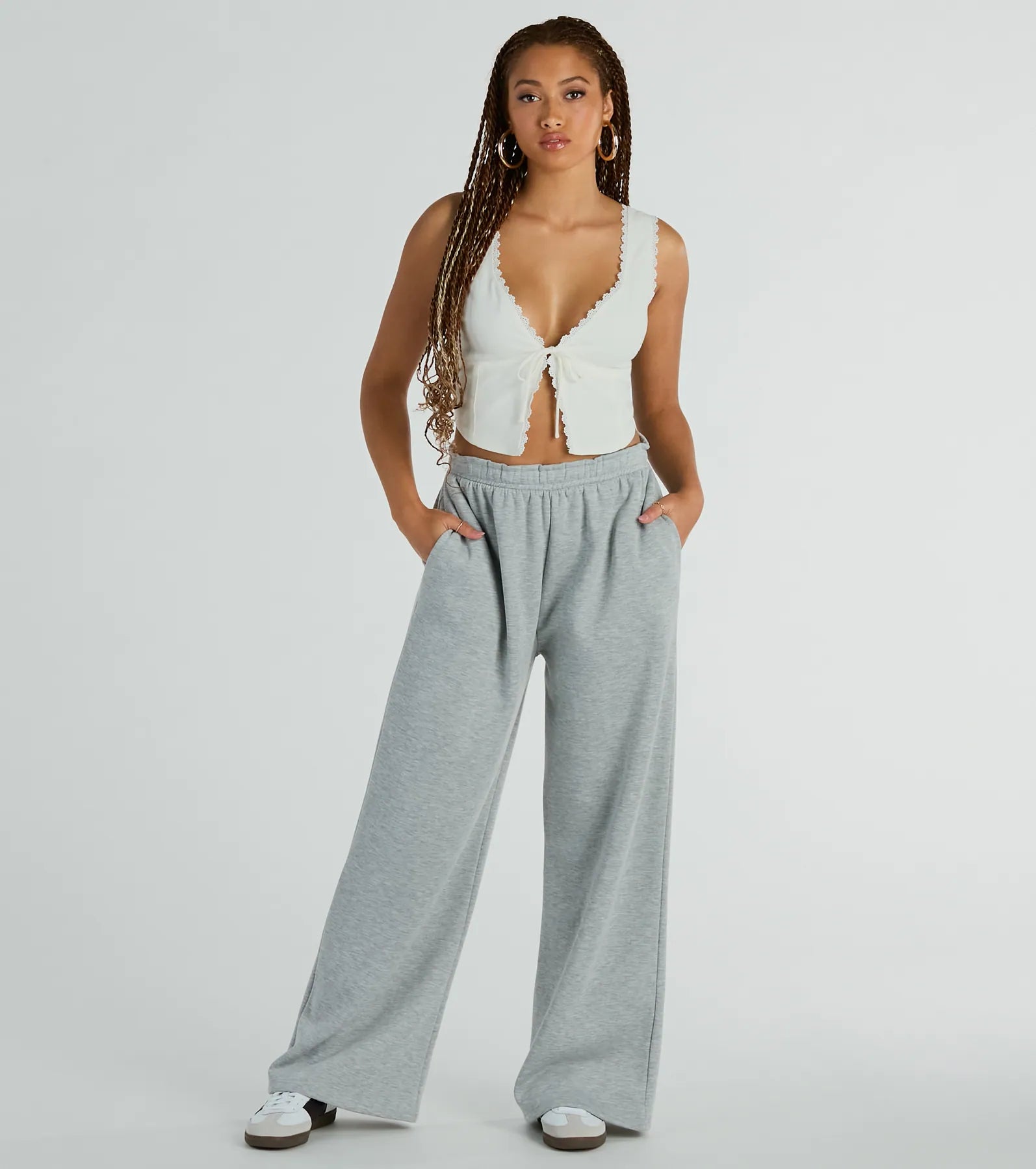 So Fresh Lace-Trim Linen Cropped Tank Top - Image 3