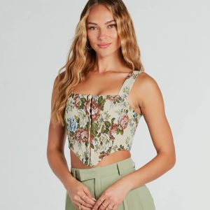 Enchanting Jacquard Lace-Up Corset Top