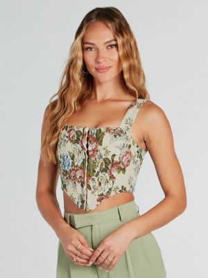 Enchanting Jacquard Lace-Up Corset Top