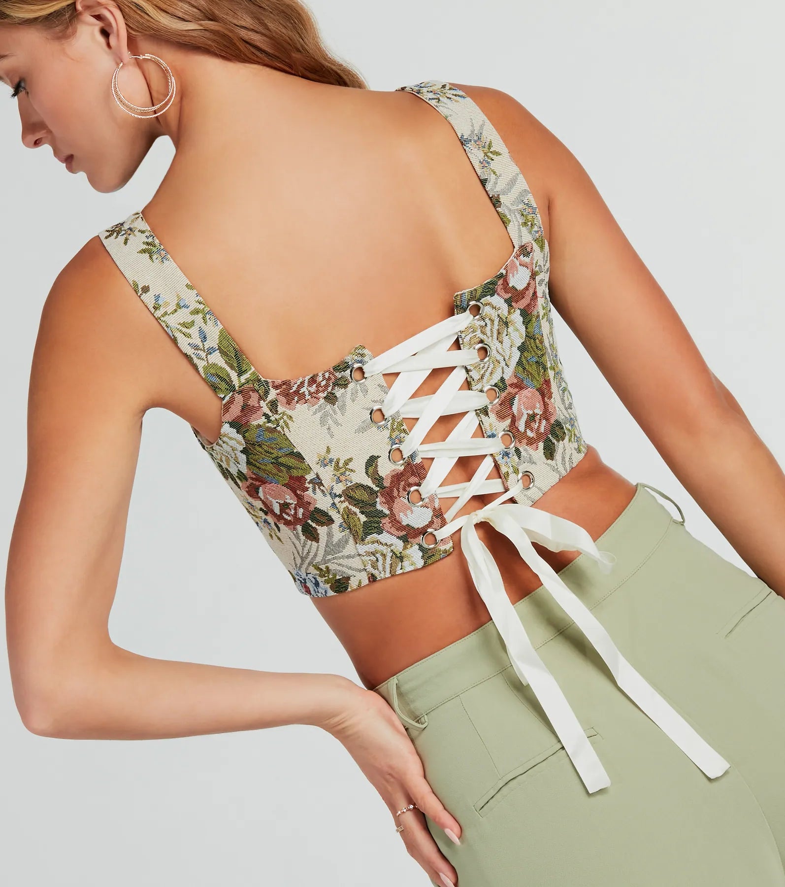 Enchanting Jacquard Lace-Up Corset Top - Image 5