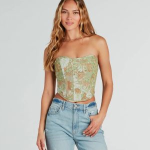 Table For Two Floral Lace-Up Corset Top