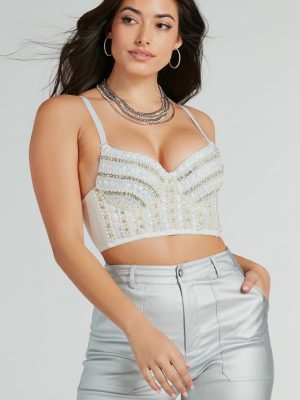 Fabulously Glam Rhinestone And Pearl Woven Bustier