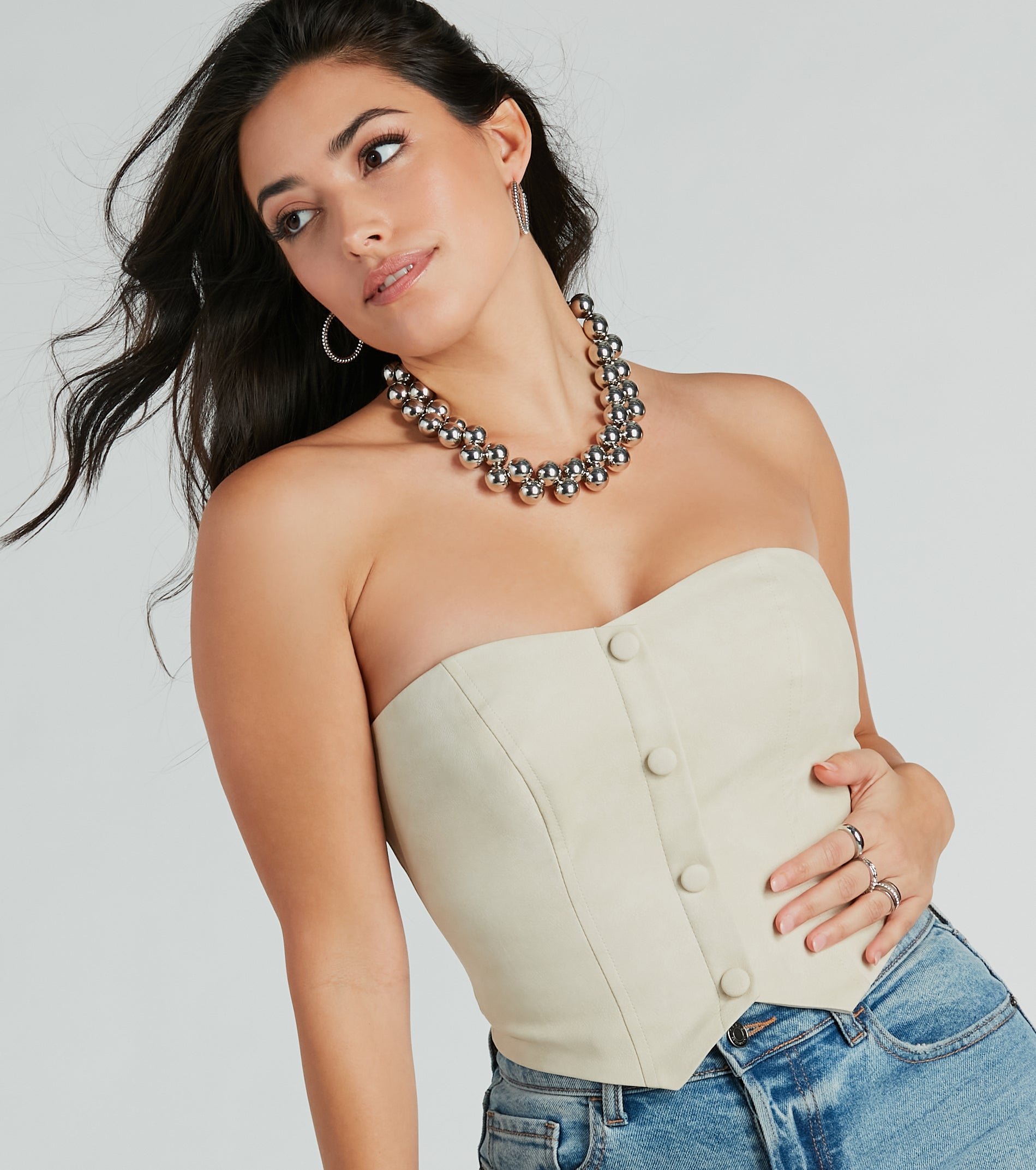 New Scene Strapless Faux Leather Vest - Image 4