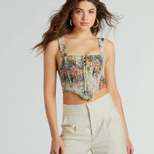 Fairytale Flair Lace-Up Floral Corset Top