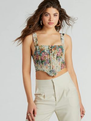 Fairytale Flair Lace-Up Floral Corset Top