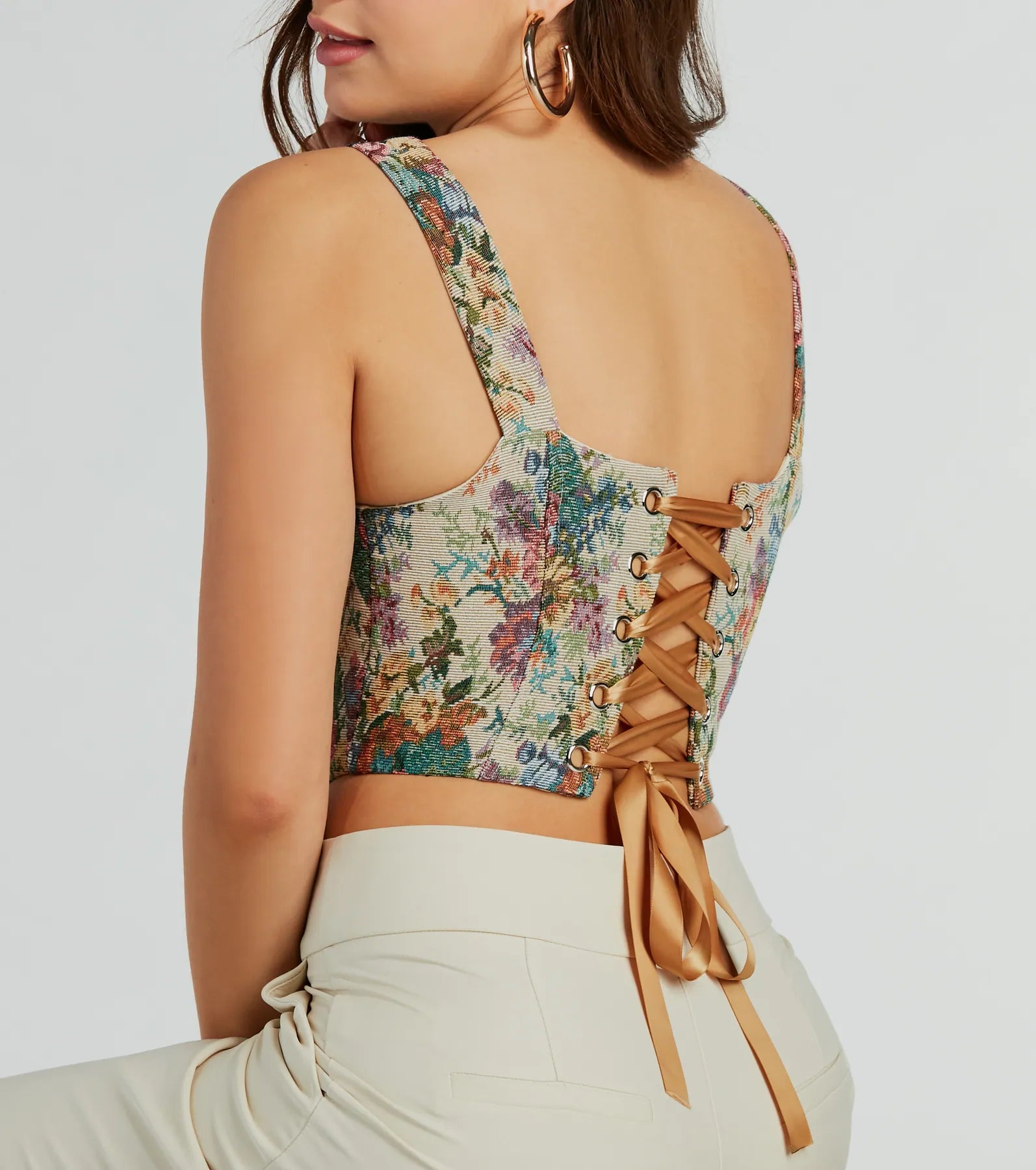 Fairytale Flair Lace-Up Floral Corset Top - Image 2