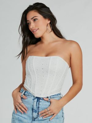 Major Charmer Strapless Eyelet Lace Corset Top
