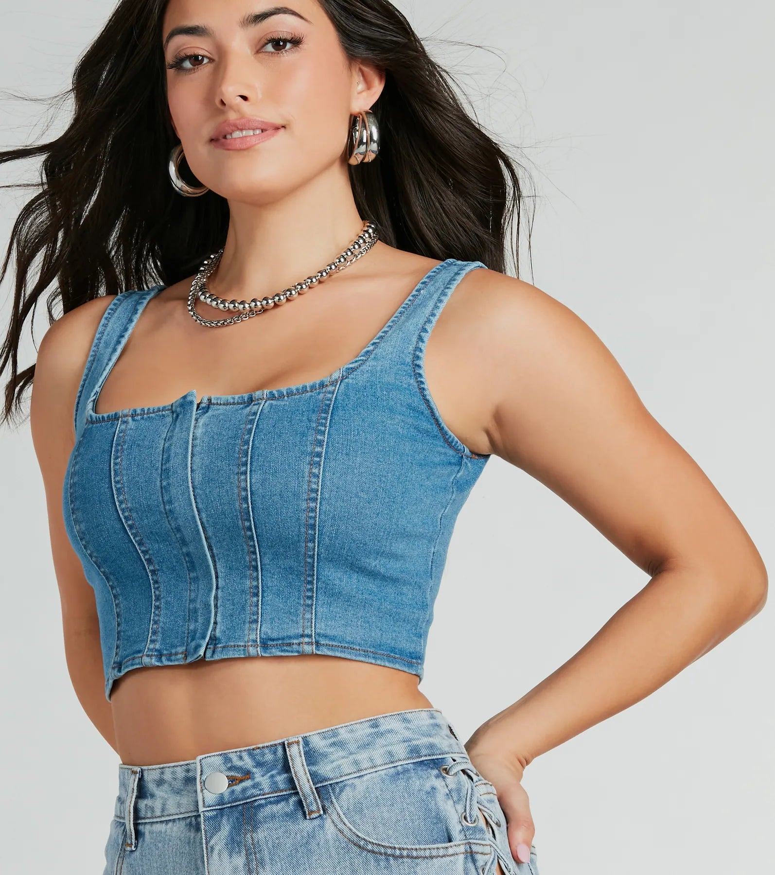 Got The Blues Sleeveless Denim Corset Top - Image 4