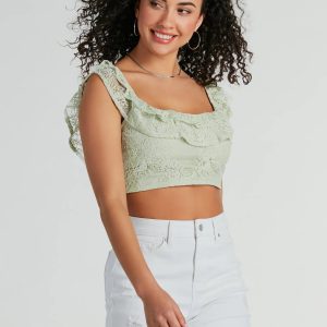 Flirty Aurora Ruffle Lace Crop Top