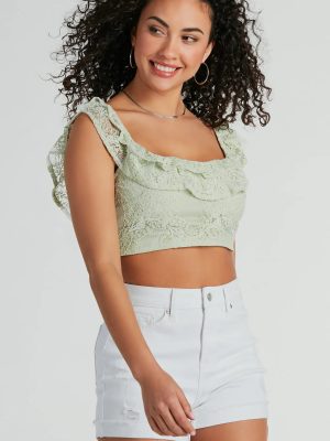Flirty Aurora Ruffle Lace Crop Top