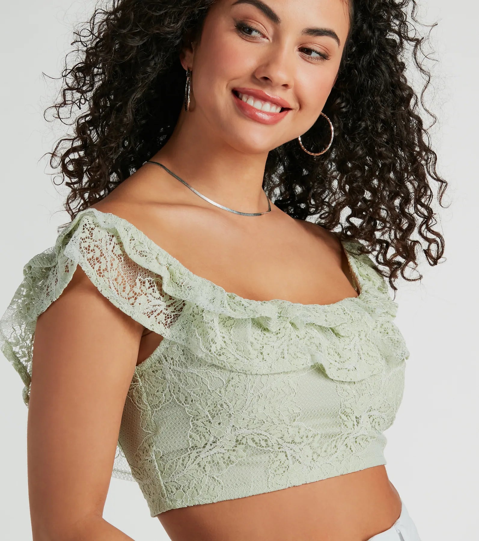 Flirty Aurora Ruffle Lace Crop Top - Image 3