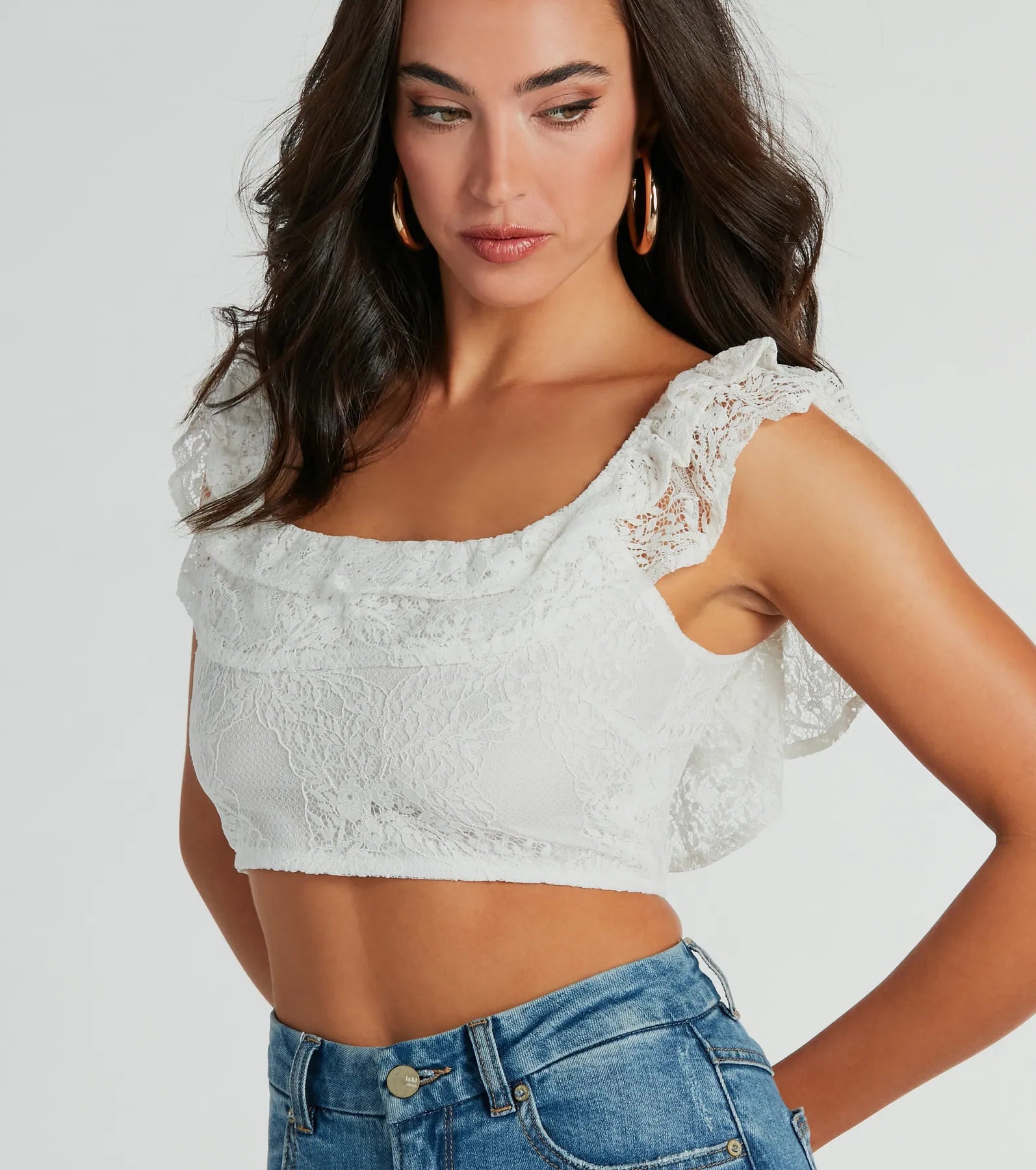 Flirty Aurora Ruffle Lace Crop Top - Image 5