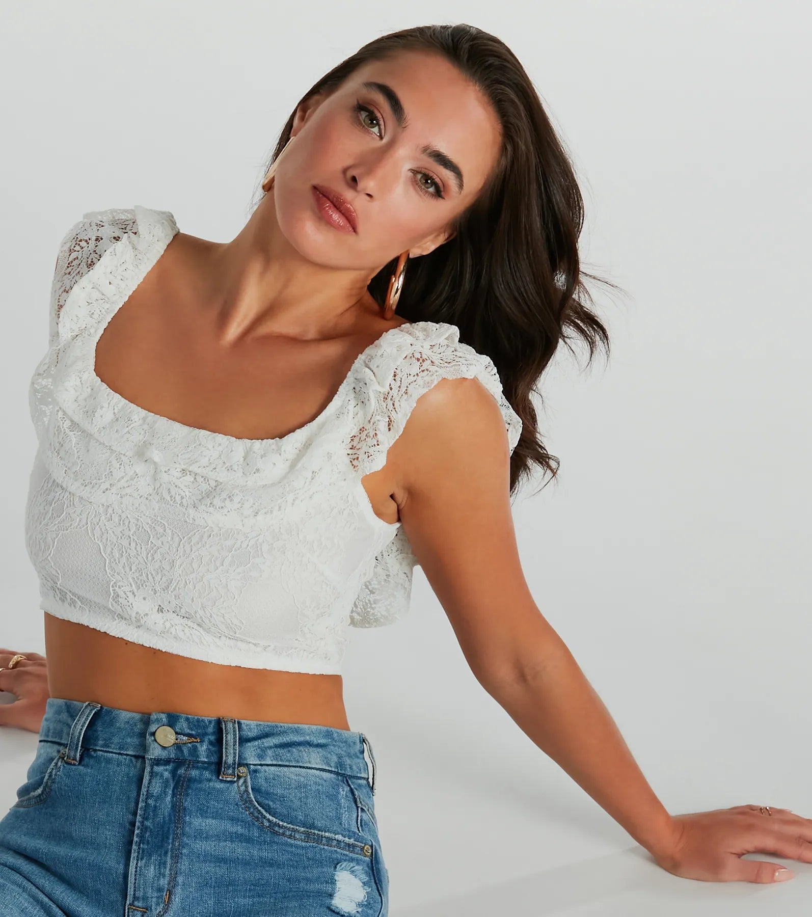 Flirty Aurora Ruffle Lace Crop Top - Image 8