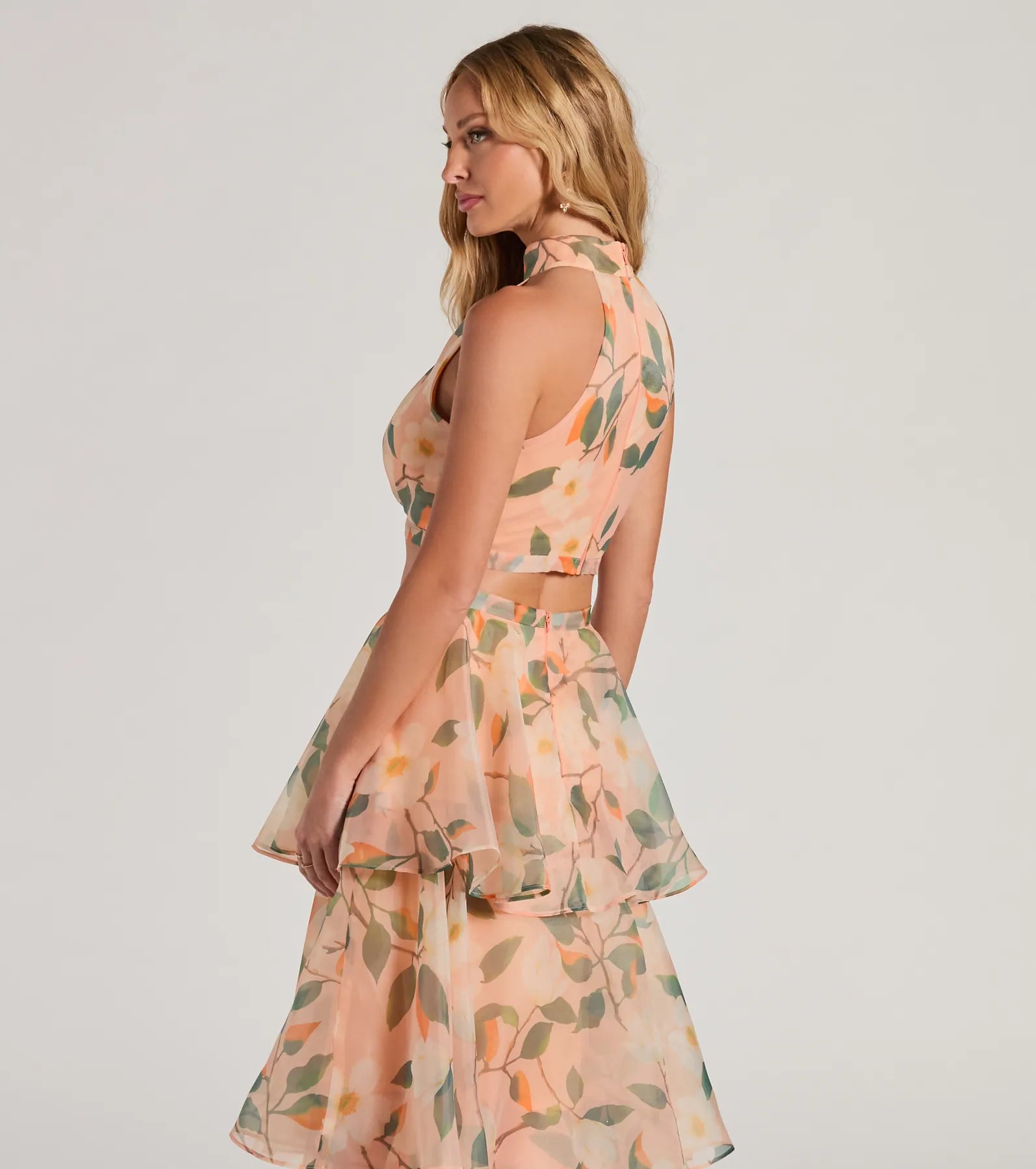 Gorgeous Perfection Halter Floral Chiffon Crop Top - Image 2