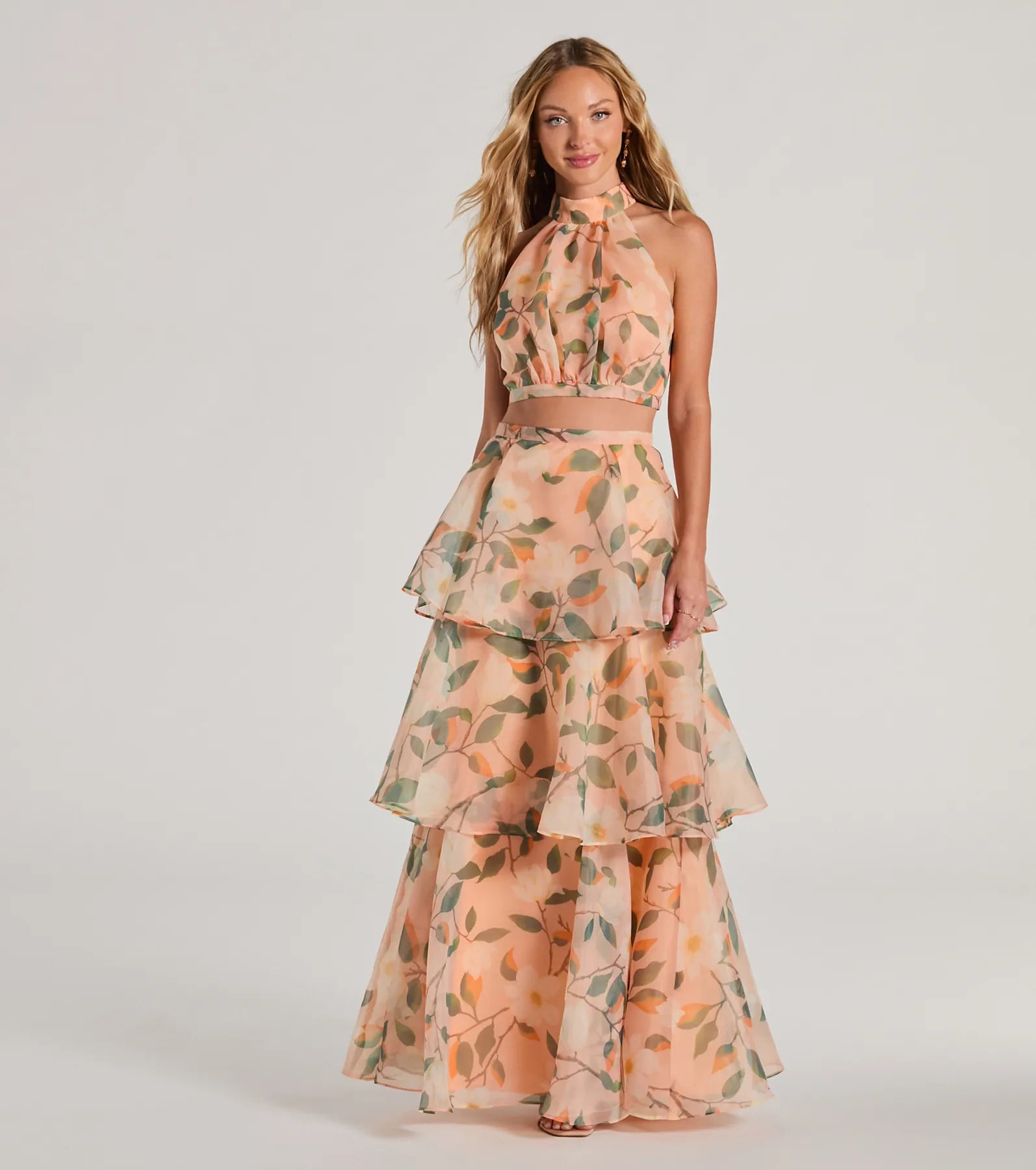 Gorgeous Perfection Halter Floral Chiffon Crop Top - Image 3