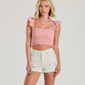 Pretty Darling Sleeveless Smocked Crop Top