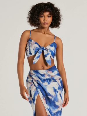 Chic Muse Watercolor Tie-Front Crop Top