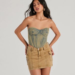 Vintage Vibes Strapless Lace-Up Denim Corset Top
