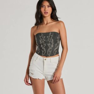 Western Babe Strapless Lace-Up Cowboy Corset Top