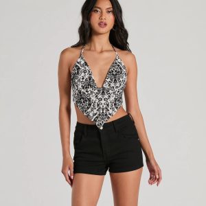 Sun-Soaked Halter Open Back Paisley Crop Top