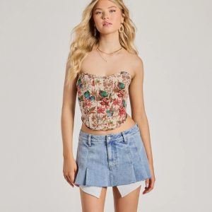 Cancun Cutie Lace-Up Tropical Floral Corset Top