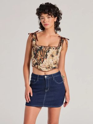 Charming Essence Satin Bow Floral Corset Top