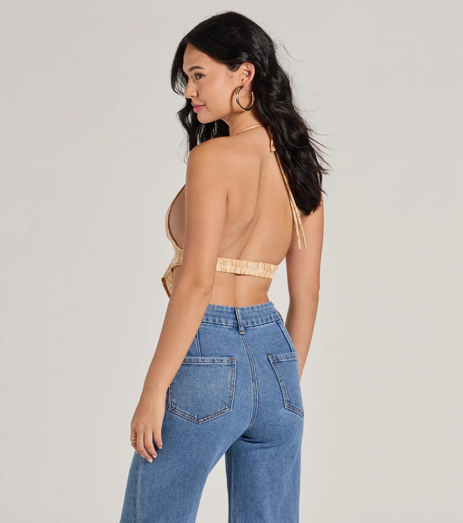 Summer Allure Abstract Print Satin Crop Top - Image 2