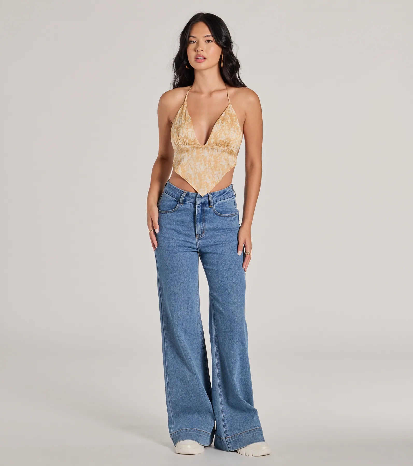 Summer Allure Abstract Print Satin Crop Top - Image 3