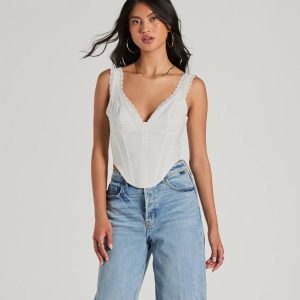 Angelic Cutie V-Neck Lace Trim Corset Top