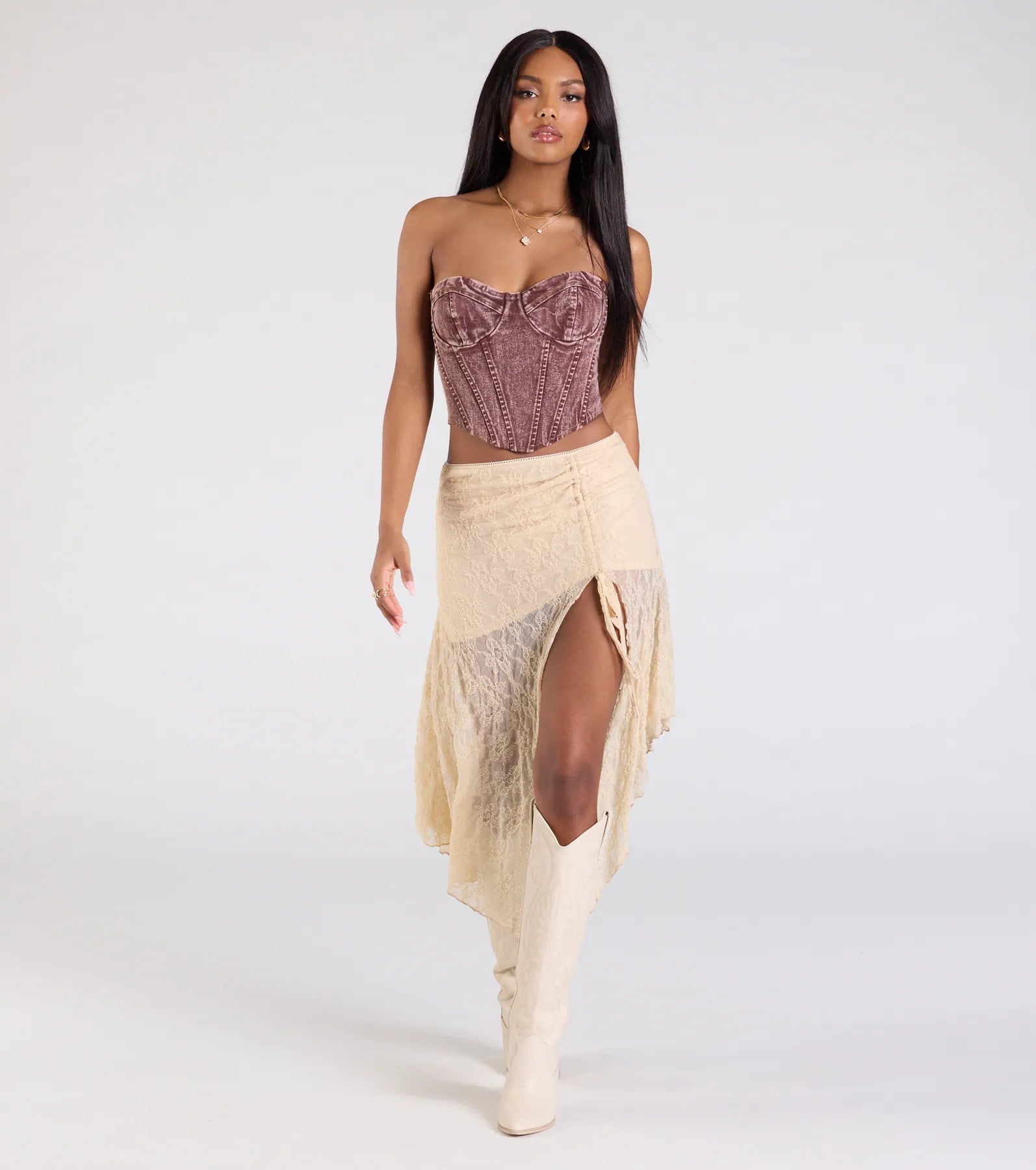 Vintage Vibes Strapless Lace-Up Denim Corset Top - Image 10