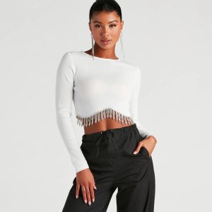 Bejeweled Me Rhinestone Fringe Top