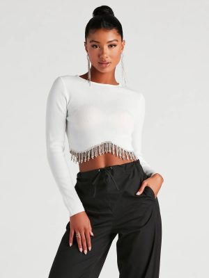 Bejeweled Me Rhinestone Fringe Top