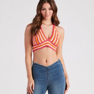 Desert Heat Crochet Striped Crop Top
