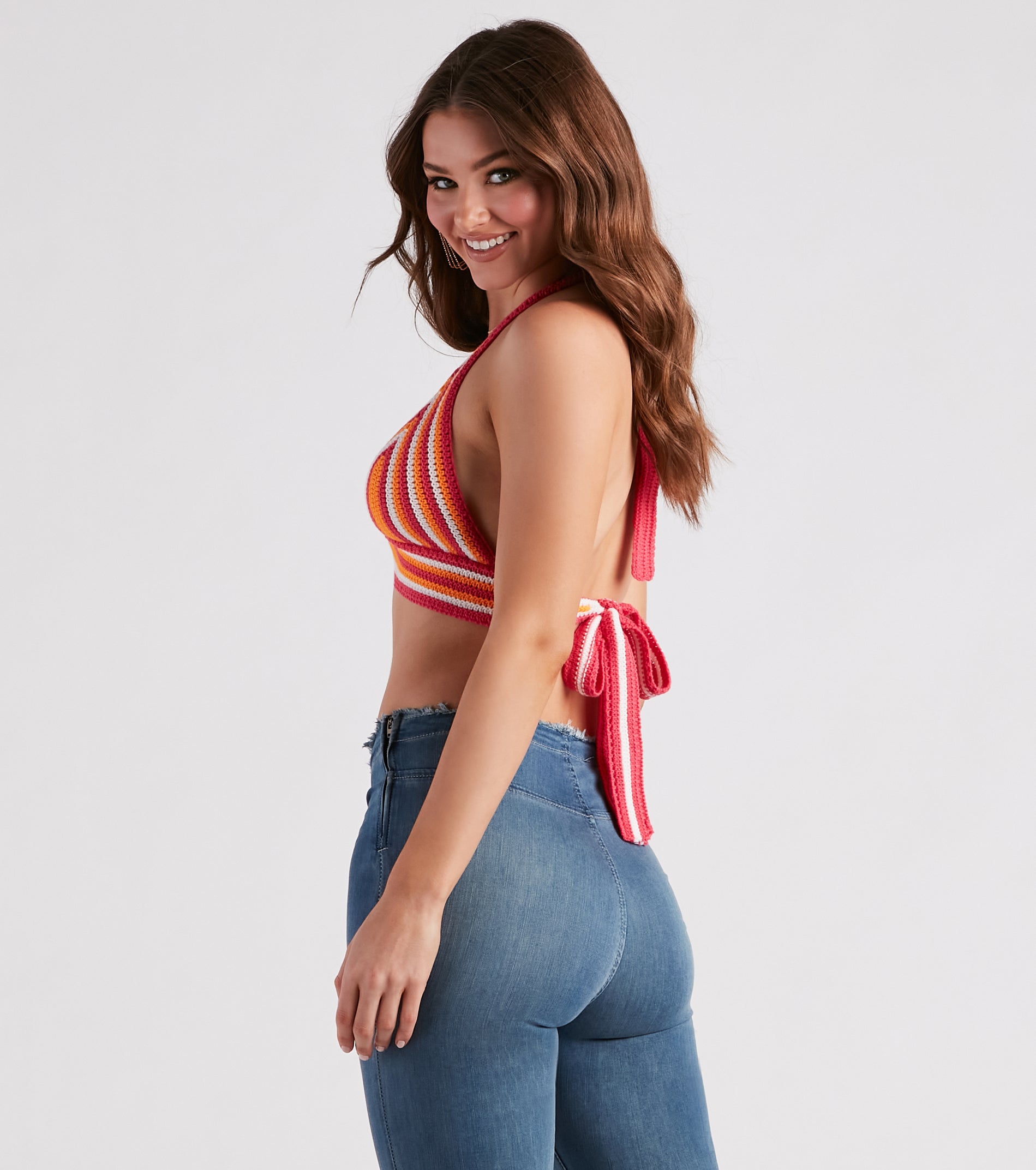 Desert Heat Crochet Striped Crop Top - Image 2