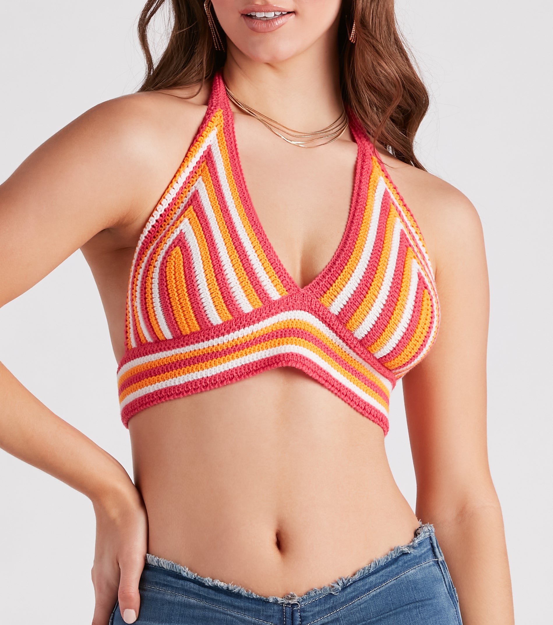 Desert Heat Crochet Striped Crop Top - Image 4