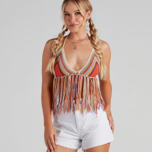 Festive Babe Crochet Fringe Top