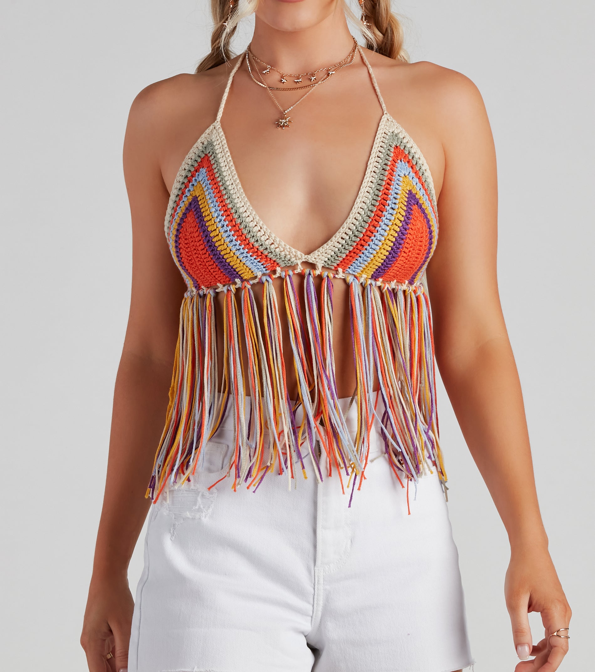 Festive Babe Crochet Fringe Top - Image 3