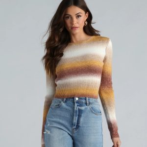 Sunset Ombre Stripe Tie Back Crop Sweater