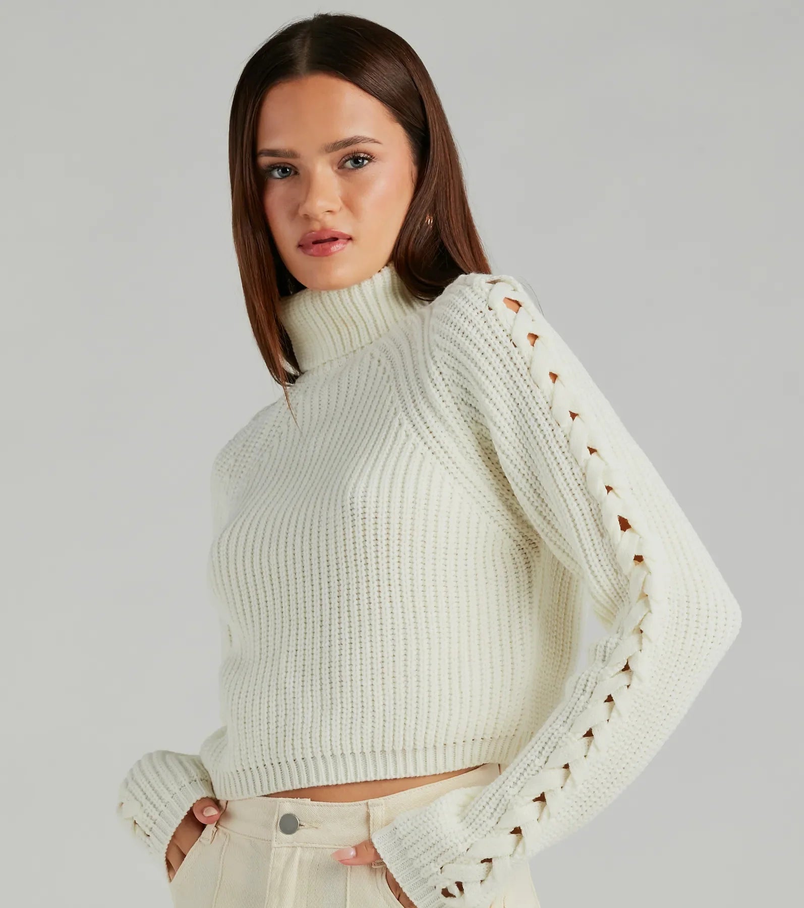 Fall Favorite Turtleneck Braided Sleeve Sweater - Image 4