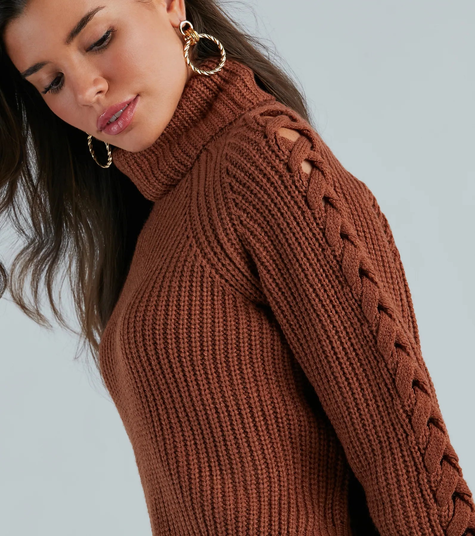 Fall Favorite Turtleneck Braided Sleeve Sweater - Image 7