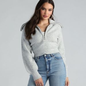 Give Me Cozy Half-Zip Fuzzy Knit Crop Sweater