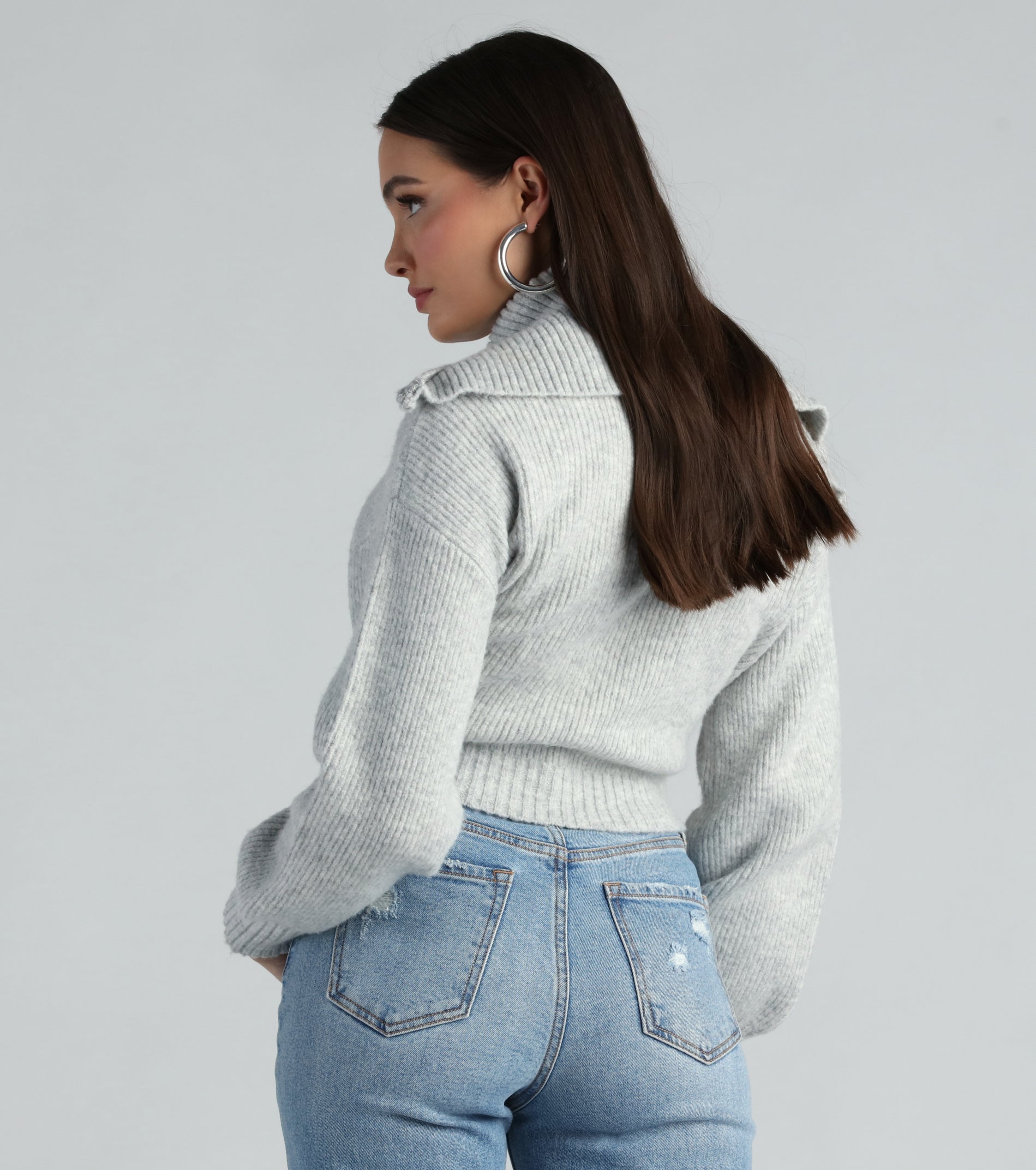 Give Me Cozy Half-Zip Fuzzy Knit Crop Sweater - Image 2