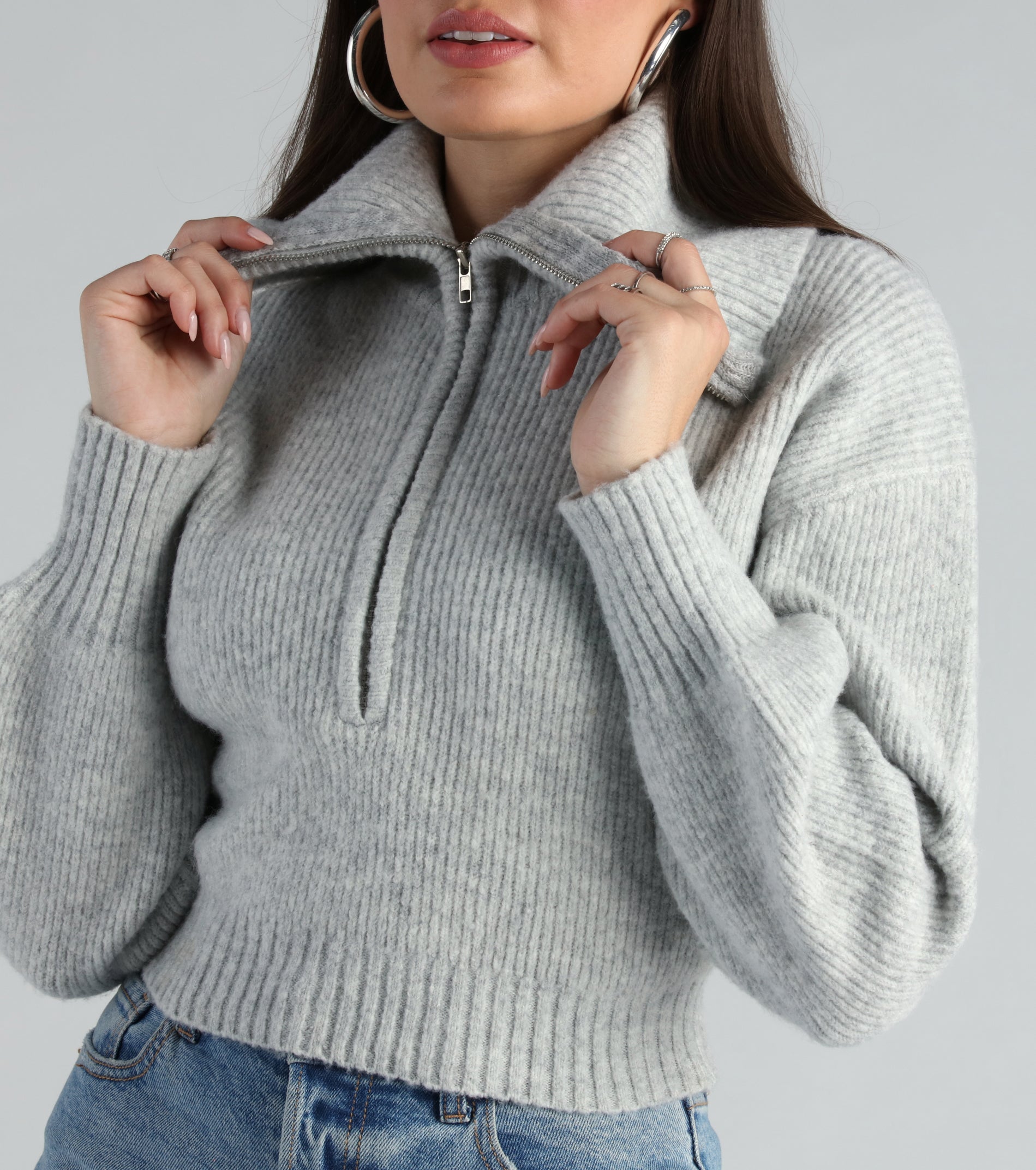 Give Me Cozy Half-Zip Fuzzy Knit Crop Sweater - Image 3