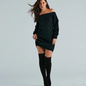 Casual And Cozy Off-The-Shoulder Sweater Dress