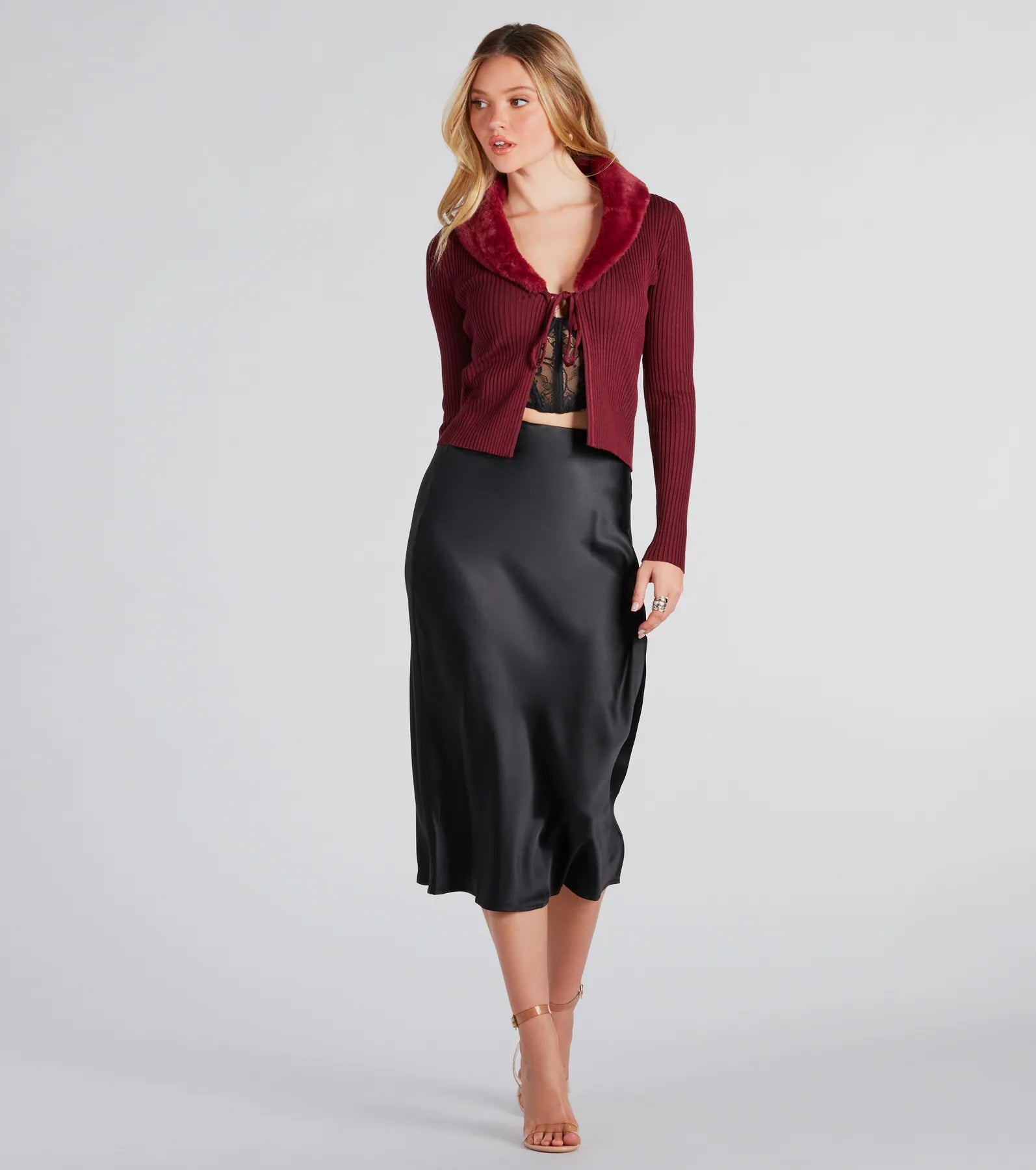 Cozy Luxury Faux Fur Tie-Front Cardigan Sweater - Image 3