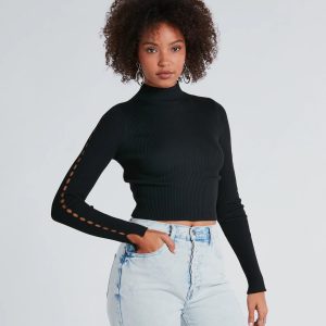 Chic Update Mock Neck Long Sleeve Crop Top