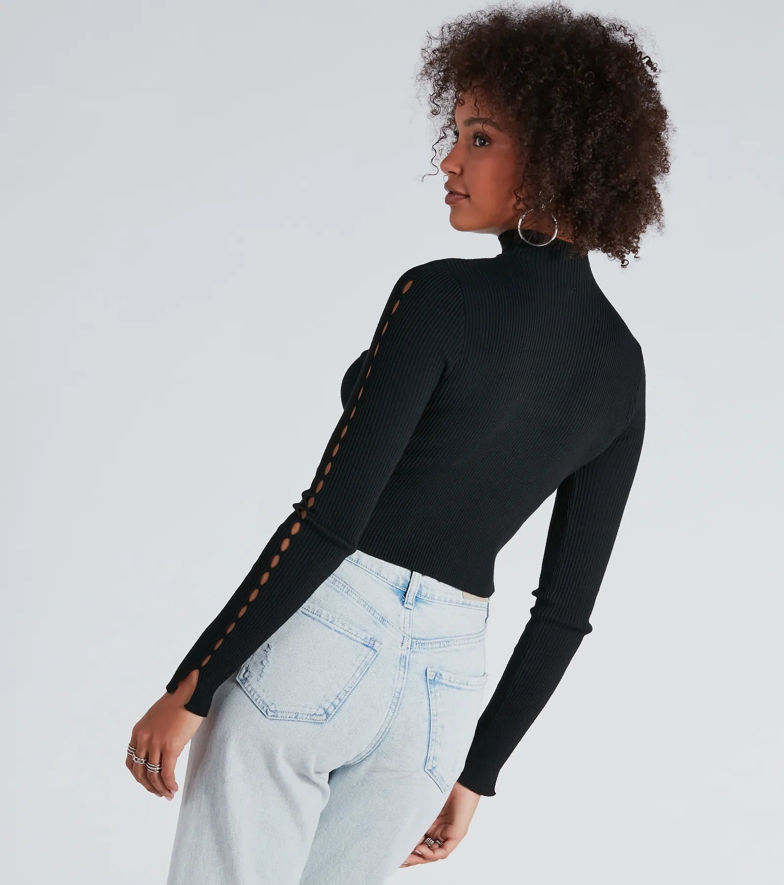 Chic Update Mock Neck Long Sleeve Crop Top - Image 2