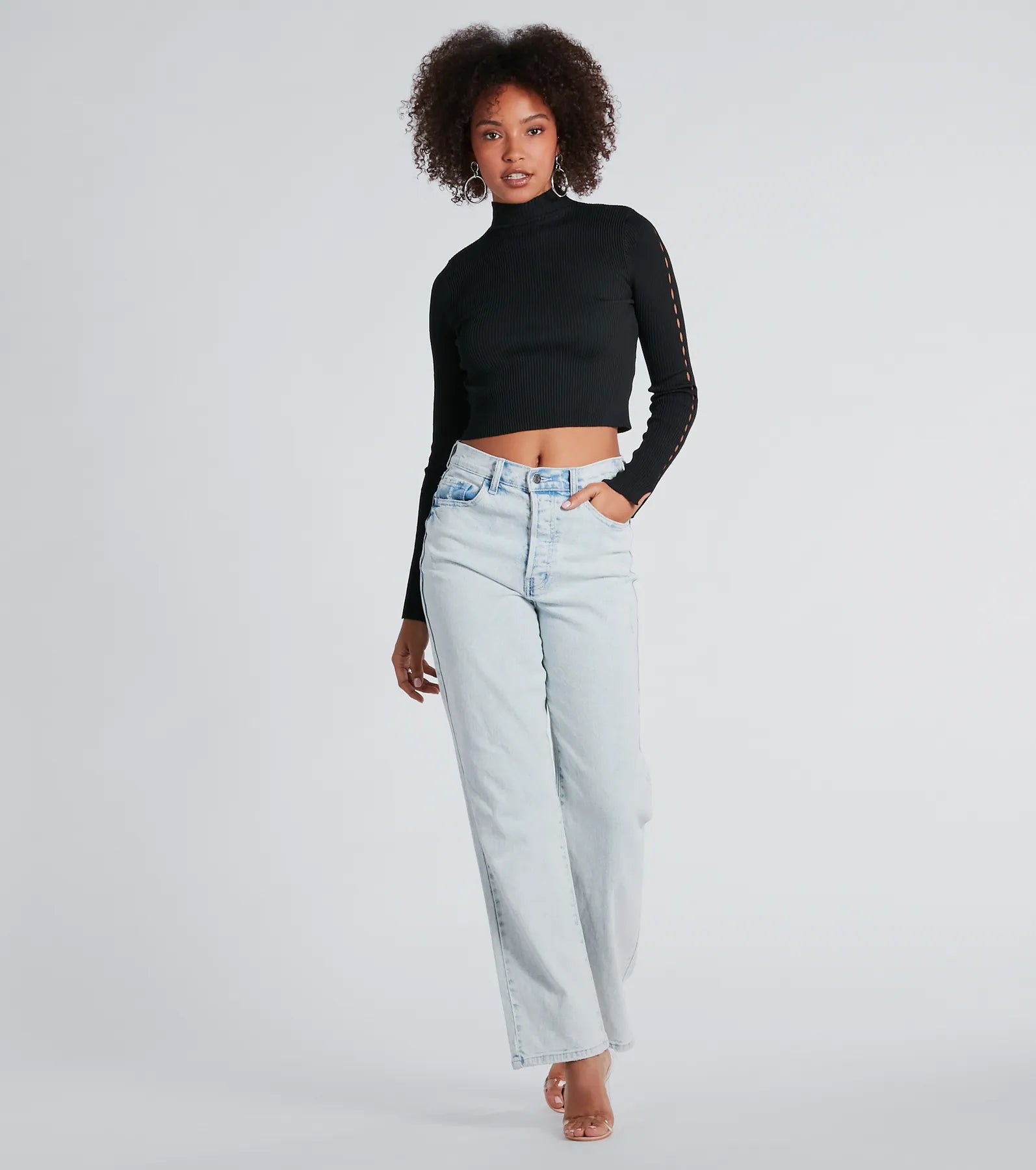 Chic Update Mock Neck Long Sleeve Crop Top - Image 3