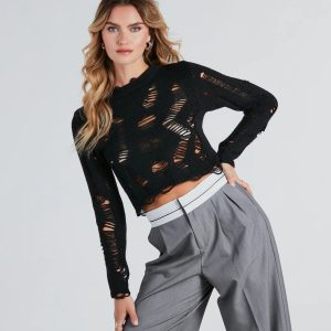 Edgy 'Fit Destructed Knit Cropped Sweater